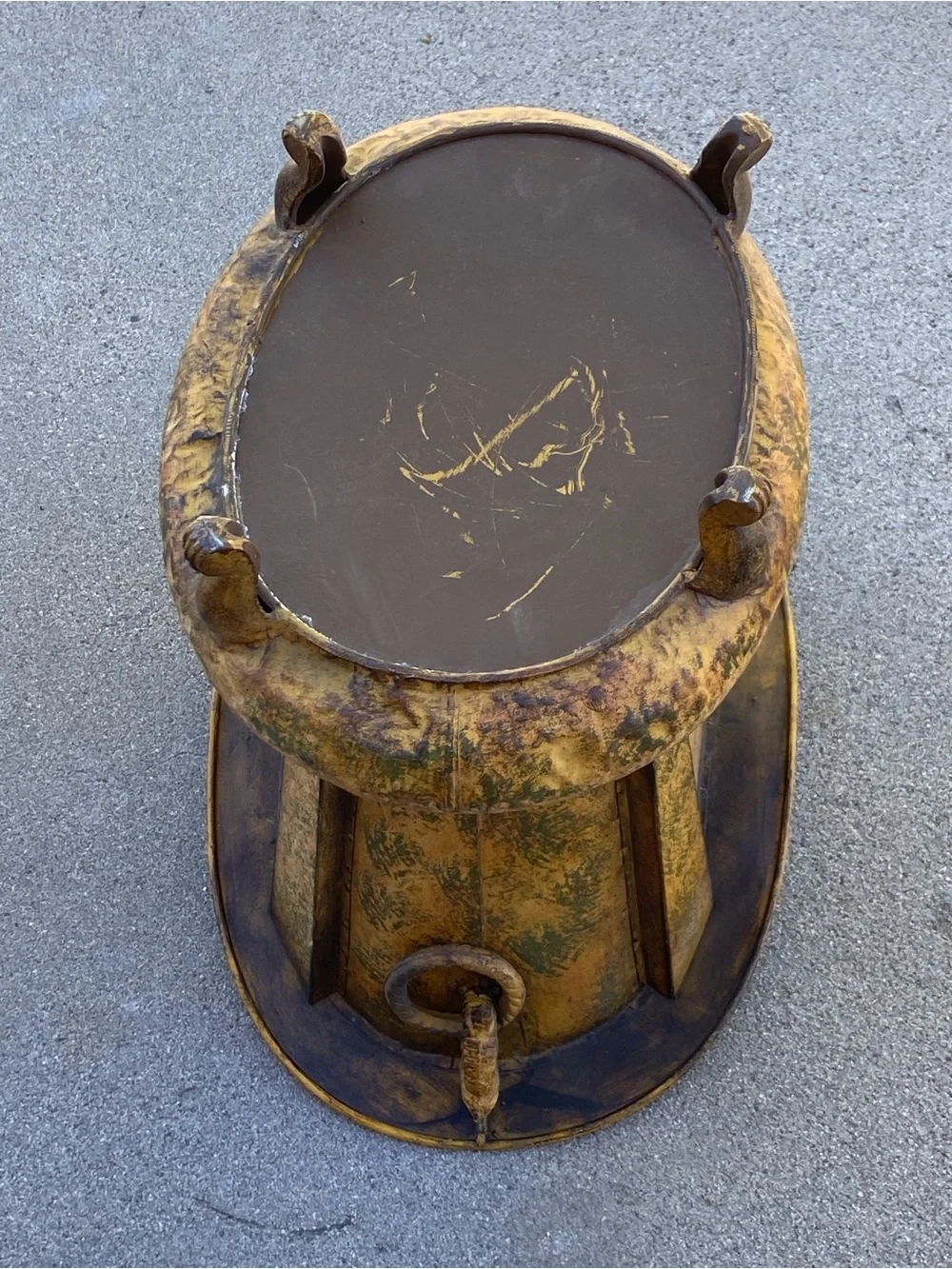 Distressed Yellow Decorative Floor Vase with Ring Accent